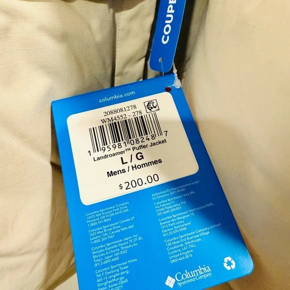 Brand new w tags! Columbia Beige Landroamer Puffer Jacket-titanium. Mens-L. - Picture 11 of 16